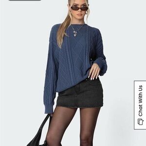 Edikted Jessy Cable Knit Oversized Crewneck Sweater - Blue
